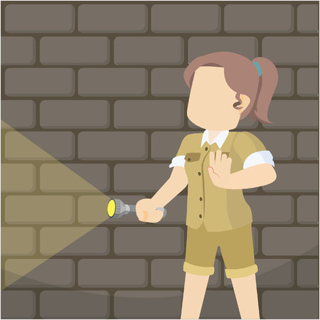 female explorers in the night with a flashlightのイラスト素材