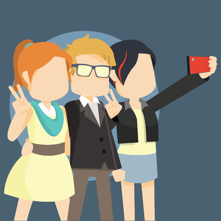 three celebrity taking selfieのイラスト素材