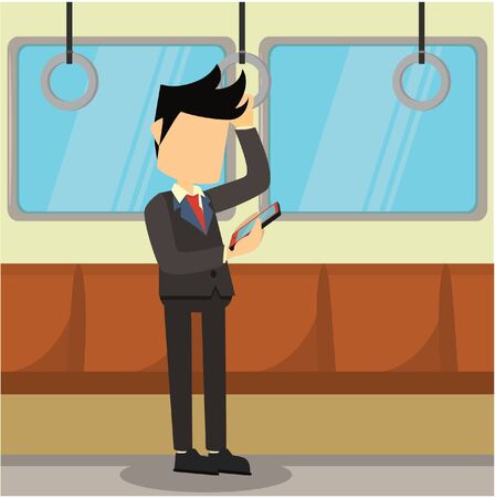 business man playing smartphone in trainのイラスト素材
