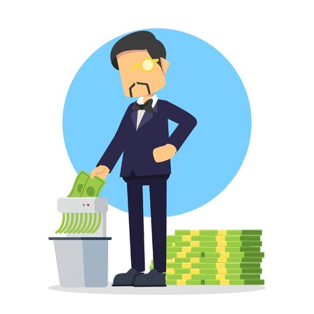 rich businessman shredding moneyのイラスト素材