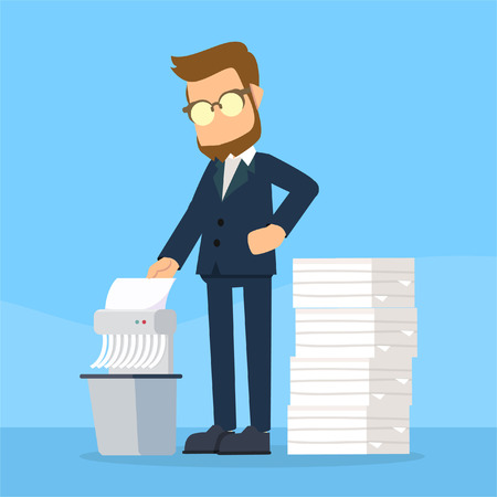 businessman shredding old filesのイラスト素材