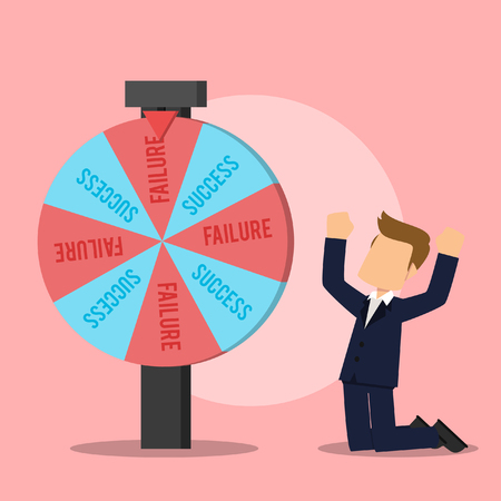 businessman kneeing over a failure result of wheel of fortuneのイラスト素材