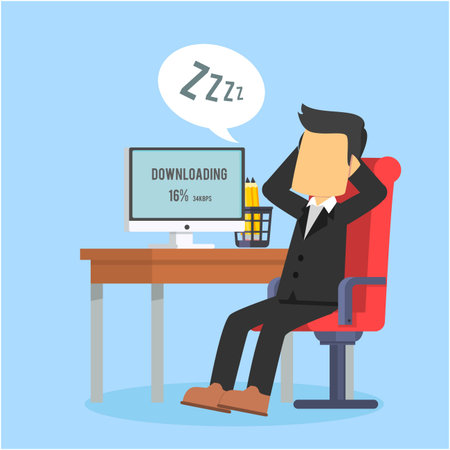 businessman fallen asleep while waiting for downloadのイラスト素材