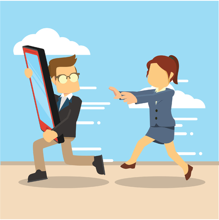 business people chasing after another for a smartphoneのイラスト素材