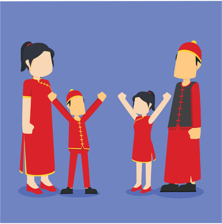 chinese family illustration designのイラスト素材