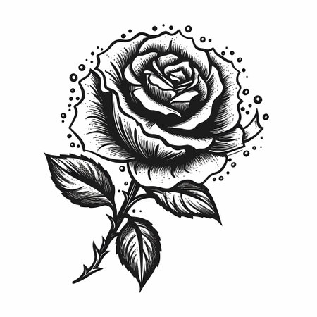 Hand drawn rose flower. Black and white vector illustration isolated on white background.の素材