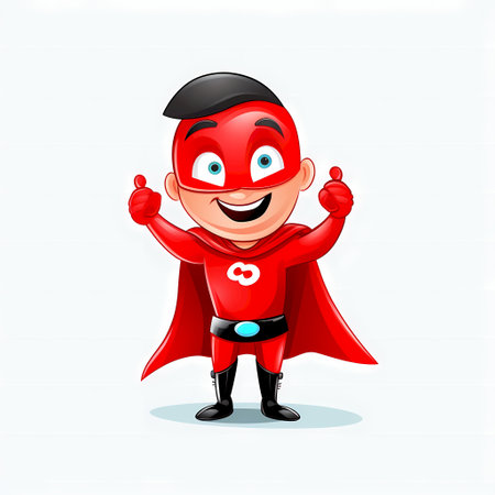 Vector illustration of Cartoon superhero with red cape isolated on white background.の素材