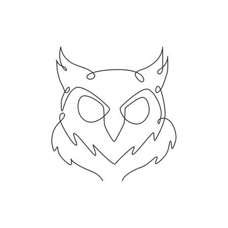 One single line drawing of elegant owl bird head for company logo identity. Symbol of education, wisdom, wise, smart, knowledge icon concept. Continuous line graphic vector draw design illustrationのイラスト素材