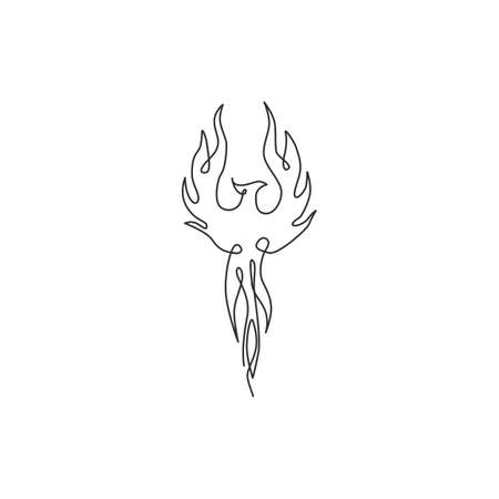 Single continuous line drawing of flame phoenix bird for corporate logo identity. Company icon concept from fauna shape. Trendy one line draw design vector graphic illustrationのイラスト素材