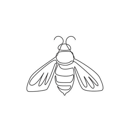One single line drawing of cute bee for company logo identity. Honeybee farm icon concept from wasp animal shape. Dynamic continuous line graphic draw design vector illustrationのイラスト素材