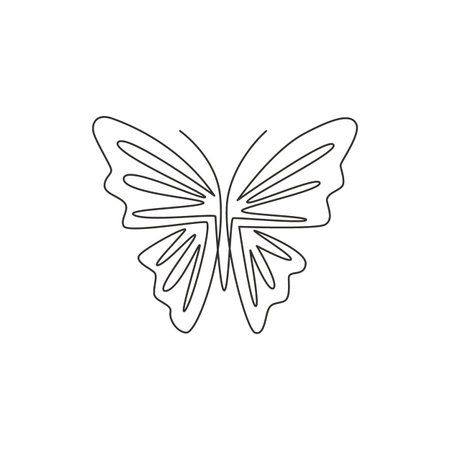One single line drawing of beautiful butterfly for company logo identity. Salon and spa healthcare business icon concept from animal shape. Continuous line draw graphic vector design illustrationのイラスト素材