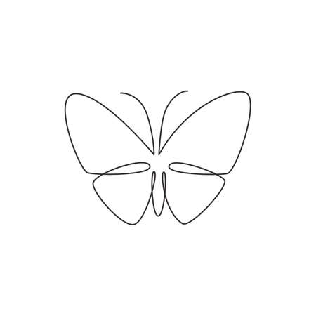 One continuous line drawing of elegant butterfly for company logo identity. Beauty salon and massage business icon concept from insect animal shape. Single line vector draw design graphic illustrationのイラスト素材