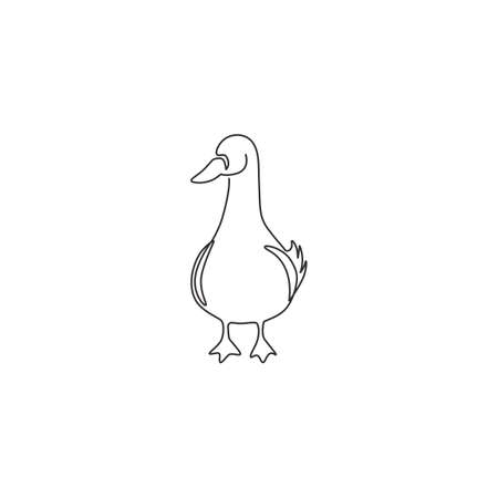 One single line drawing of cute funny white duck for company business logo identity. Little beauty swan mascot concept for public park. Modern continuous line draw graphic vector design illustrationのイラスト素材
