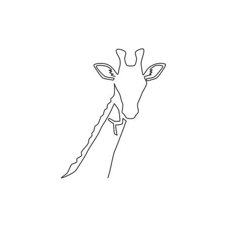 Single continuous line drawing of cute giraffe head for business logo identity. Adorable giraffe animal mascot concept for brand company icon. Trendy one line graphic draw design vector illustrationのイラスト素材