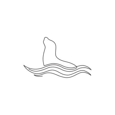 One continuous line drawing of wild sea lion for marine company logo identity. Cute ocean mammal animal mascot concept for environment organization. Modern single line draw design vector illustrationのイラスト素材