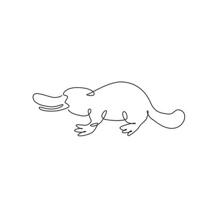 Single continuous line drawing of funny adorable platypus for logo identity. Tasmanian mammal animal mascot concept for national zoo icon. Modern one line draw graphic design vector illustrationのイラスト素材