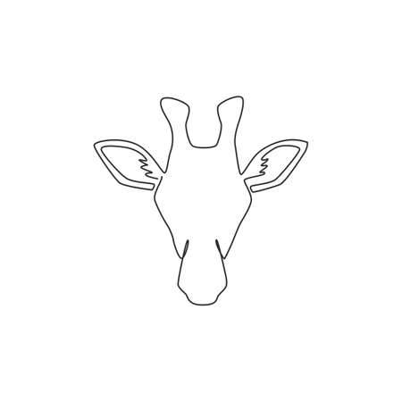 One single line drawing of giraffe head for safari logo identity. Adorable giraffe animal mascot concept for Africa conservation national park icon. Continuous line draw design vector illustrationのイラスト素材