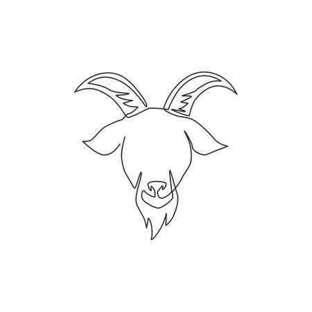 One continuous line drawing of funny cute goat head for livestock logo identity. Lamb mascot emblem concept for cattle icon. Modern single line draw graphic design vector illustrationのイラスト素材