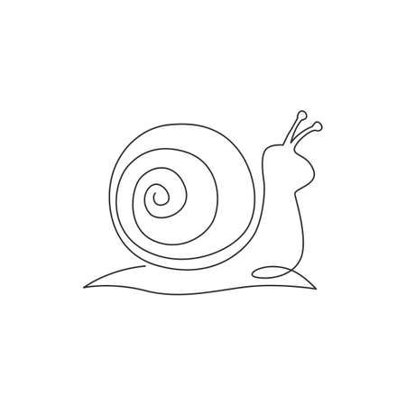 One single line drawing of exotic snail mascot concept for healthy food logo identity. High nutritious escargot healthy food. Modern continuous line draw vector graphic design illustrationのイラスト素材