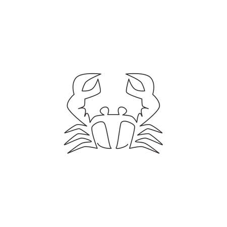 Single continuous line drawing of little crab with big claw for seafood logo identity. Cute sea animal concept for Chinese restaurant icon. Dynamic one line draw design graphic vector illustrationのイラスト素材