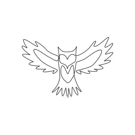 Single continuous line drawing of luxury owl bird for corporate logo identity. Modern company icon concept from animal shape. One line vector draw design graphic illustrationのイラスト素材