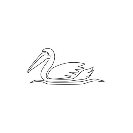 One single line drawing of cute pelican for company business logo identity. Big bird mascot concept for expedition corporation. Trendy continuous line draw design vector graphic illustrationのイラスト素材