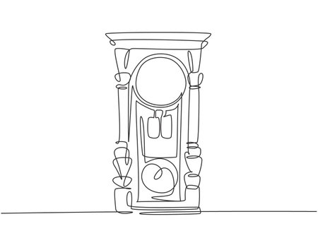 One single line drawing of retro old classic wooden wall clock. Vintage antique timepiece item...