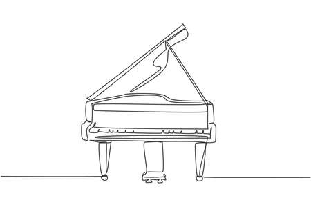 One continuous line drawing of luxury analog grand piano. Trendy classical music instruments concept single line draw design graphic vector illustrationのイラスト素材
