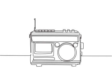 Single continuous line drawing of retro old fashioned analog radio tape. Classic vintage audio technology concept. Music player one line draw design vector illustration graphicのイラスト素材