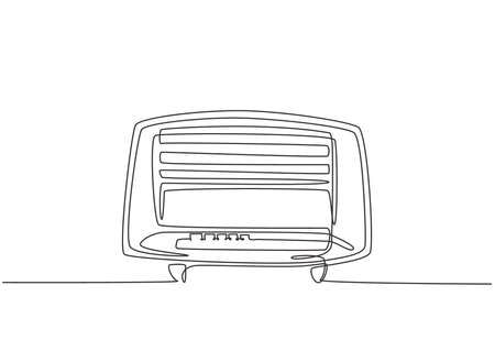 Single continuous line drawing of retro old fashioned analog radio. Classic vintage broadcaster technology concept. Trendy music player one graphic line draw design vector illustrationのイラスト素材