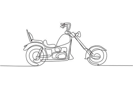 One single line drawing of old retro vintage chopper motorcycle. Vintage motorbike transportation concept continuous line graphic draw design vector illustrationのイラスト素材