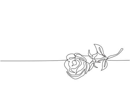 Single continuous line drawing of beautiful fresh romantic rose flower. Dynamic greeting card, invitation, logo, banner, poster concept one line draw design graphic vector illustrationのイラスト素材