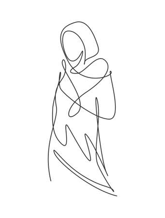 One continuous line drawing beauty woman feminine face abstract portrait print. Modern minimalism female silhouette art style concept. Dynamic single line draw graphic design vector illustrationのイラスト素材