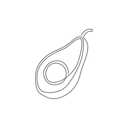 Single one line drawing of sliced healthy organic avocado for orchard  identity. Fresh summer fruitage concept for fruit garden icon. Modern continuous line draw design graphic vector illustrationのイラスト素材