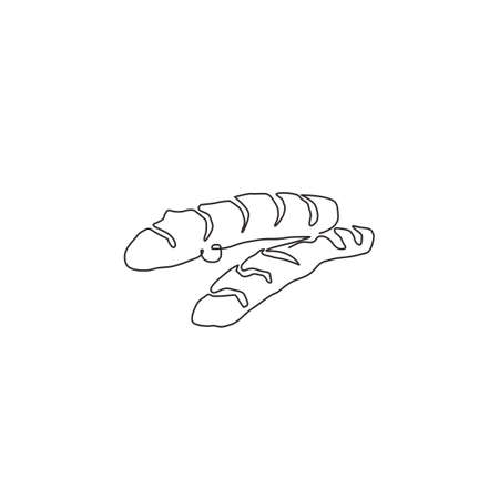 Single continuous line drawing of whole healthy organic turmeric for logo identity. Fresh flowering plant concept for vegetable icon. Modern one line draw design vector graphic illustrationのイラスト素材