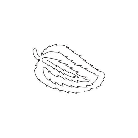 Single continuous line drawing of whole healthy organic soursop for orchard logo identity. Fresh summer fruitage concept for fruit garden icon. Modern one line draw design vector graphic illustrationのイラスト素材
