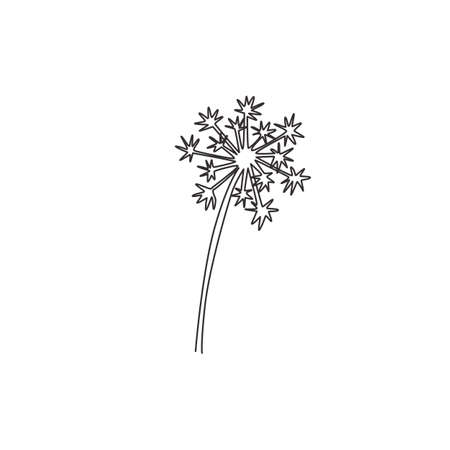 One single line drawing beauty fresh taraxacum for home art wall decor poster print. Printable decorative dandelion flower for greeting card ornament. Continuous line draw design vector illustrationのイラスト素材
