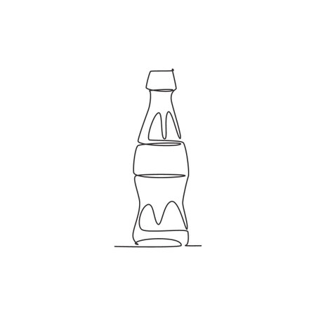 Single continuous line drawing of stylized soft drink on glass bottle logo label. Emblem drink store concept. Modern one line draw design vector illustration for cafe, shop or food delivery serviceのイラスト素材