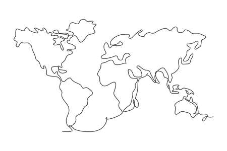 World map. Continuous one line drawing of world atlas minimalist vector illustration design on white background. Isolated simple line modern graphic style. Hand drawn graphic concept for educationのイラスト素材