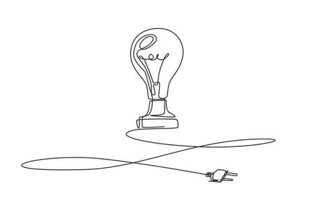 One continuous line drawing of clean lightbulb on the floor with long wire. Creativity idea symbol logotype template concept. Modern single line draw design graphic illustrationのイラスト素材