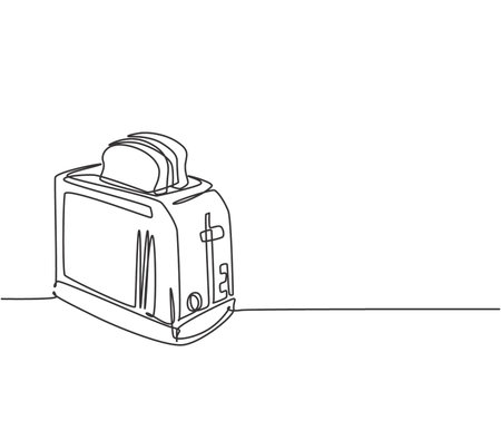 One single line drawing of classic bread toaster home appliance. Electricity kitchenware tools concept. Dynamic continuous line draw graphic design illustrationのイラスト素材