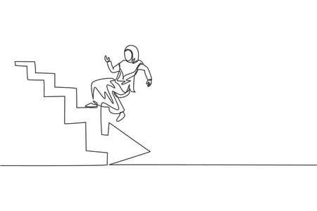 Single continuous line drawing of young beauty Arabian worker falling down from upstairs. Professional businesswoman. Minimalism concept dynamic one line draw graphic design vector illustrationのイラスト素材