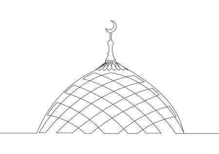 Single continuous line drawing of historical landmark mosque or masjid. Holy historical construction that use as a place of praying for Islamic person concept one line draw design vector illustrationのイラスト素材