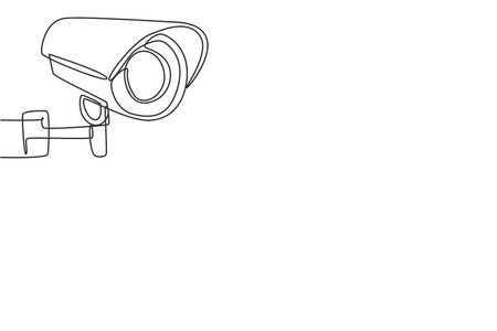 Single continuous line drawing cctv with a round shape installed on the side of the highway to...