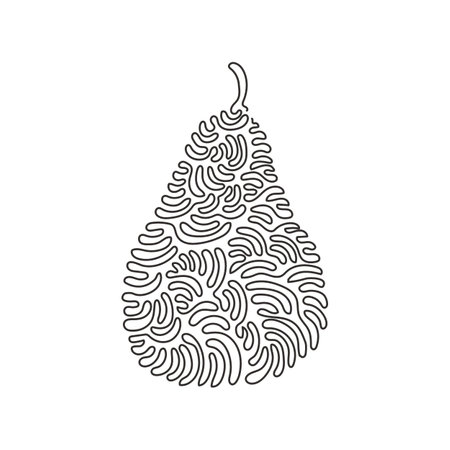 Single continuous line drawing whole healthy organic pear for orchard logo identity. Fresh summer fruitage concept for fruit garden icon. Swirl curl style. One line draw design vector illustrationのイラスト素材