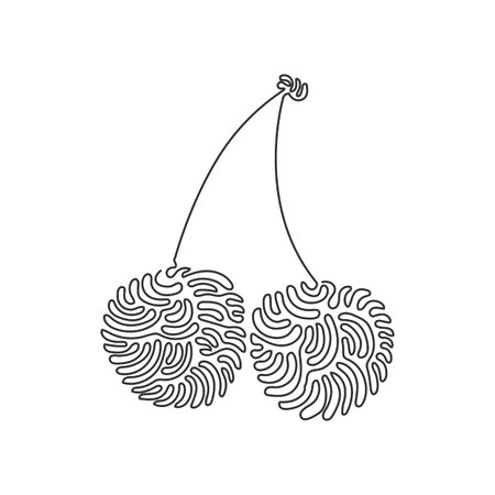 Single one line drawing whole healthy organic cherries for orchard logo identity. Fresh fruitage...
