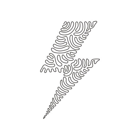 Single one line drawing lightning bolt, electric power. Energy and thunder electricity symbol. Flash, power fast speed. Swirl curl style. Continuous line draw design graphic vector illustrationのイラスト素材