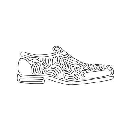 Continuous one line drawing male black leather shoes. Comfortable footwear. Men's shoes picture that fit into fashion of the year. Swirl curl style. Single line draw design vector graphic illustrationのイラスト素材
