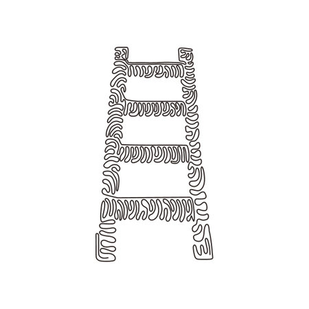 Single one line drawing fire ladder icon. Wooden ladder isolated. Stand ladder logo. Ladder equipment for firefighter. Swirl curl style. Modern continuous line draw design graphic vector illustrationのイラスト素材