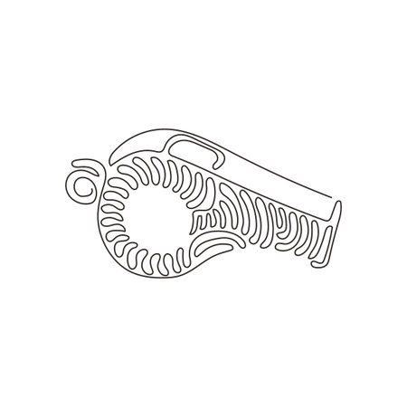 Single continuous line drawing whistle referee. Coach gym whistle. Sports sign play game, coach or trainer equipment. Swirl curl style concept. Dynamic one line draw graphic design vector illustrationのイラスト素材